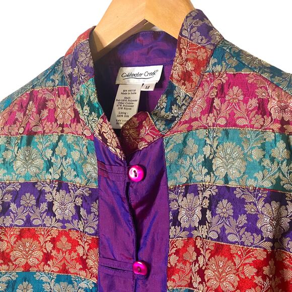 Coldwater Creek Size M Purple Silk Lined Patchwork Jacket with Mandarin Collar - Picture 2 of 9